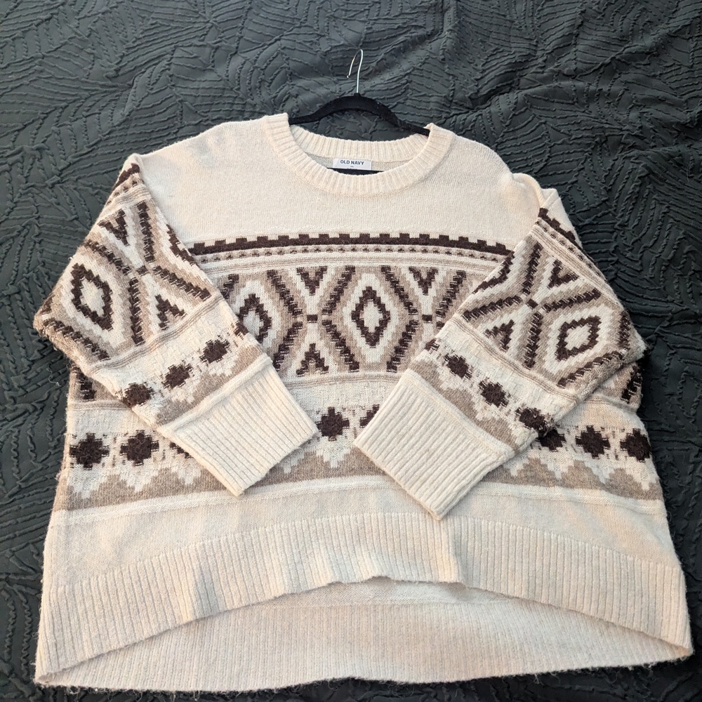 Old Navy Cream and Brown Fair Isle Sweater